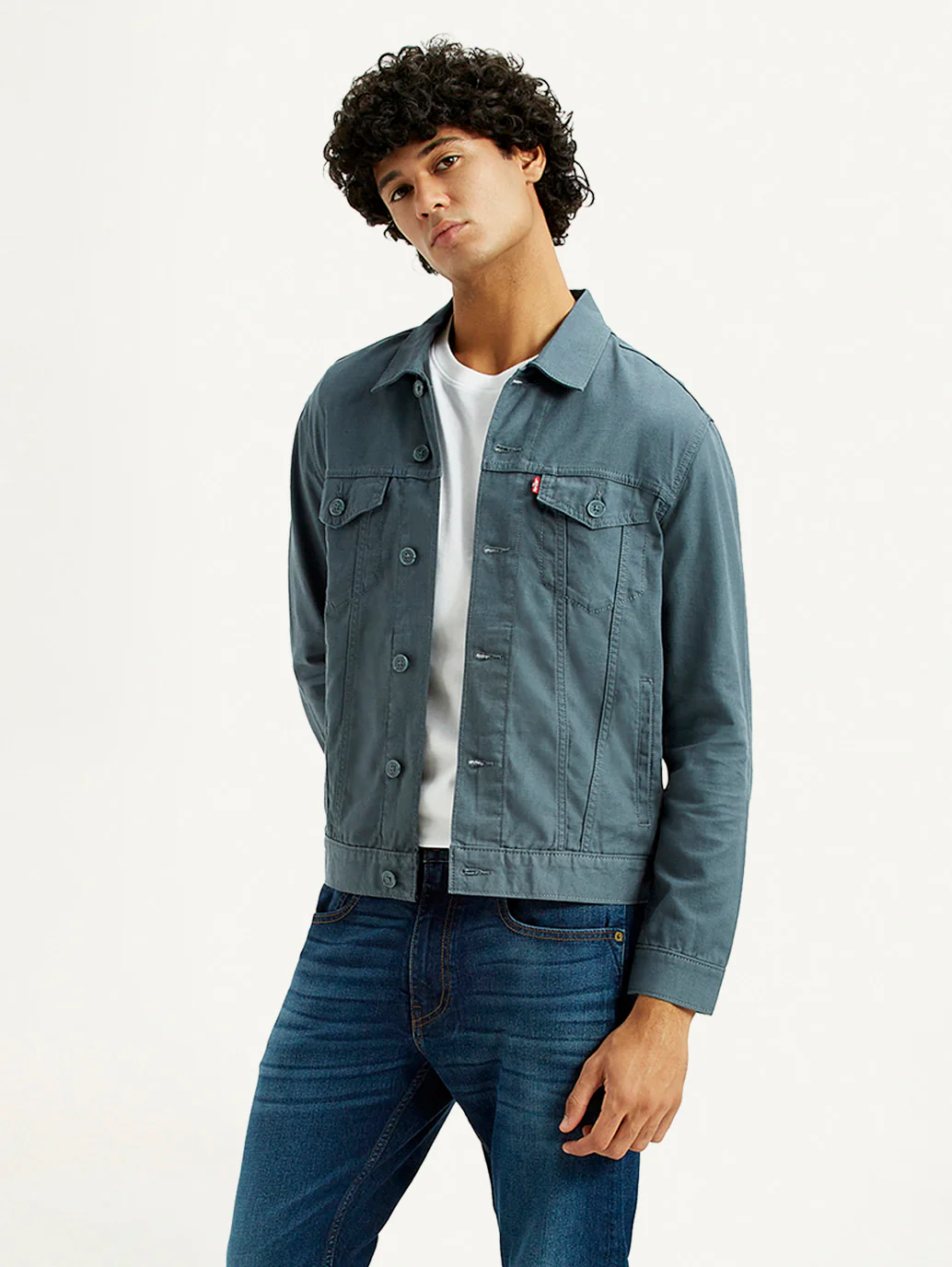 Men's Solid Blue Spread Collar Linen Jacket