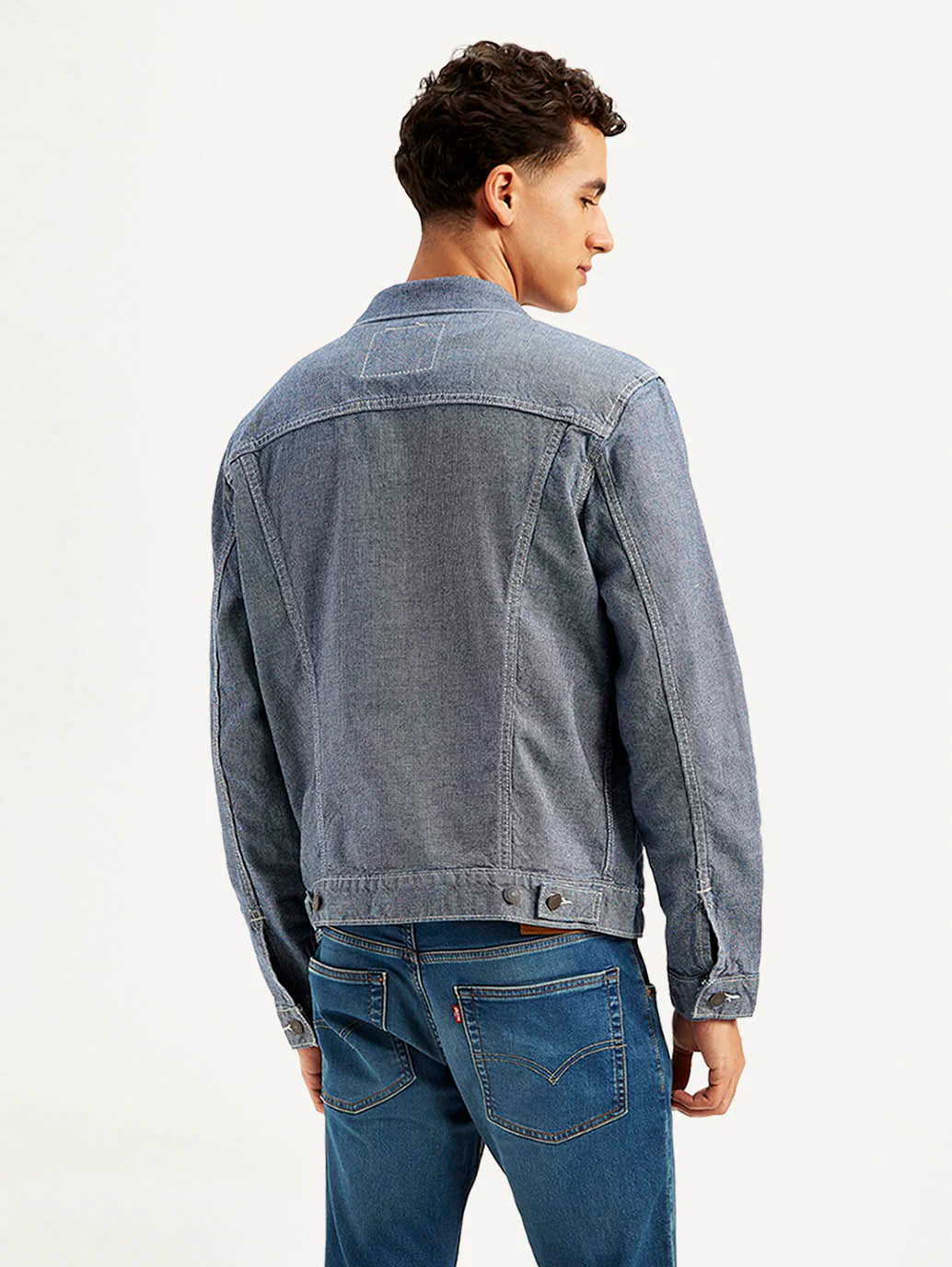 Men's Solid Blue Spread Collar Denim Jacket - Image 3