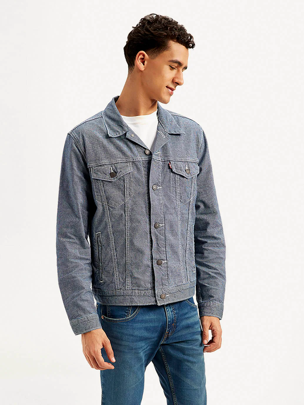 Men's Solid Blue Spread Collar Denim Jacket - Image 5