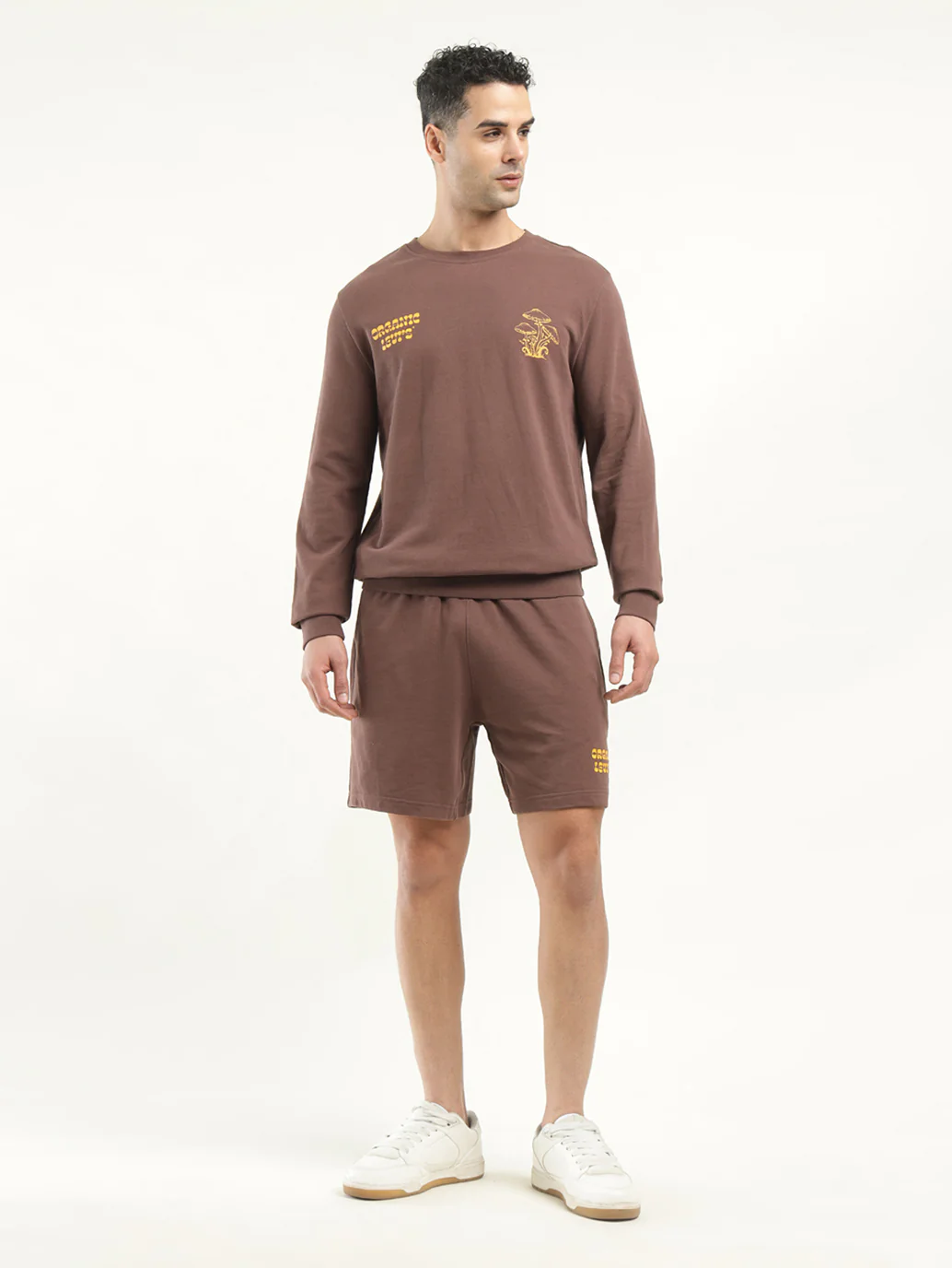 Men's Solid Brown Crew Neck Co-ord Set - Image 3