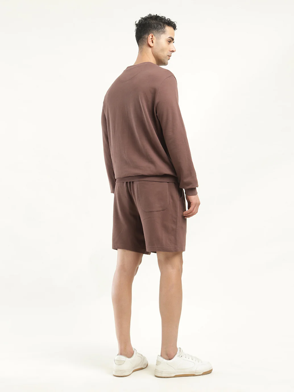 Men's Solid Brown Crew Neck Co-ord Set - Image 4