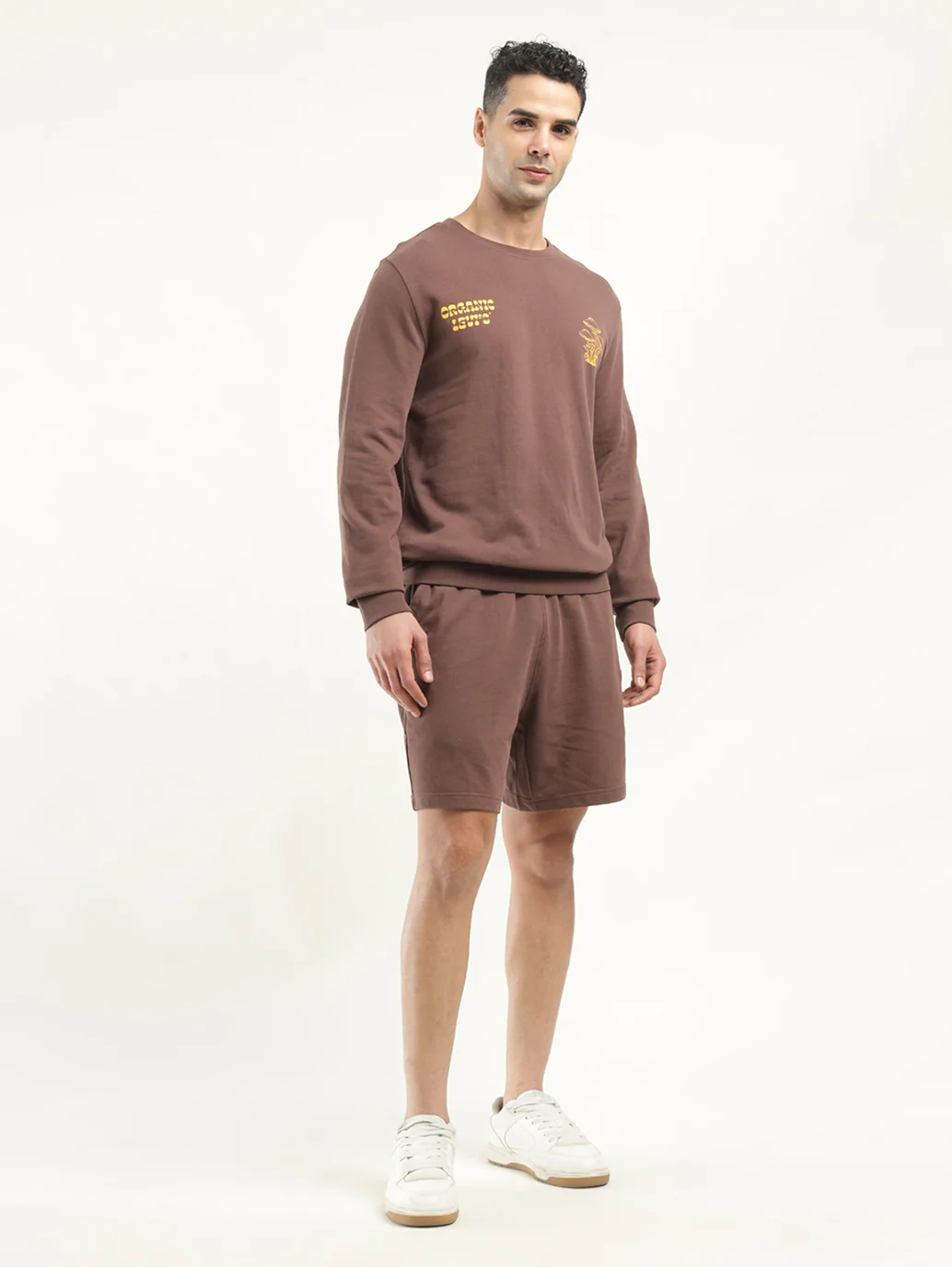 Men's Solid Brown Crew Neck Co-ord Set - Image 5