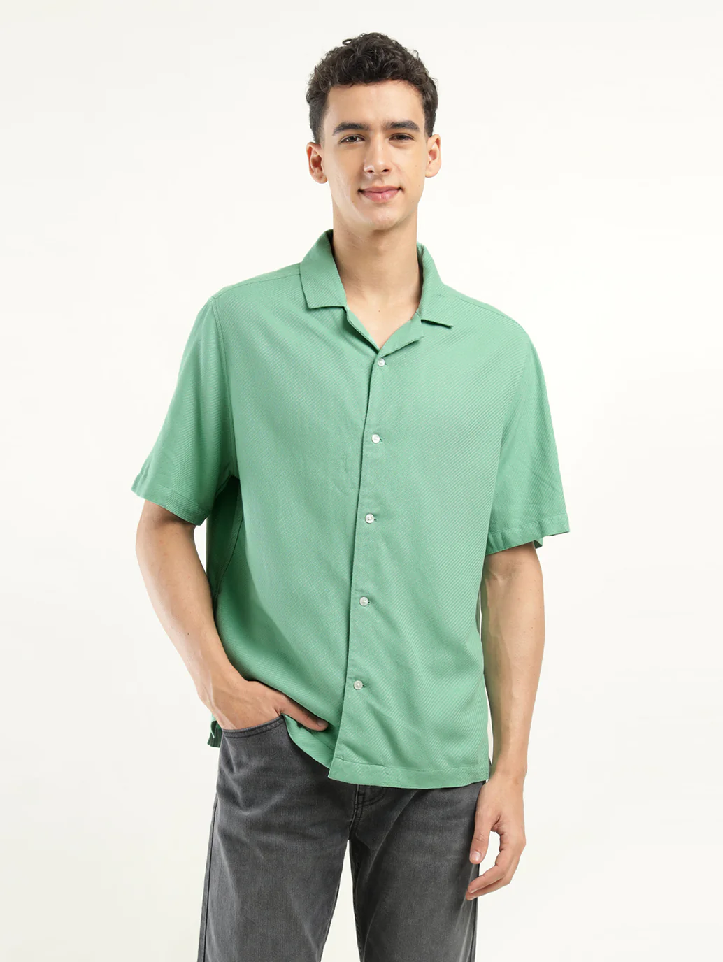 Men's Solid Camp Collar Shirt - Image 2
