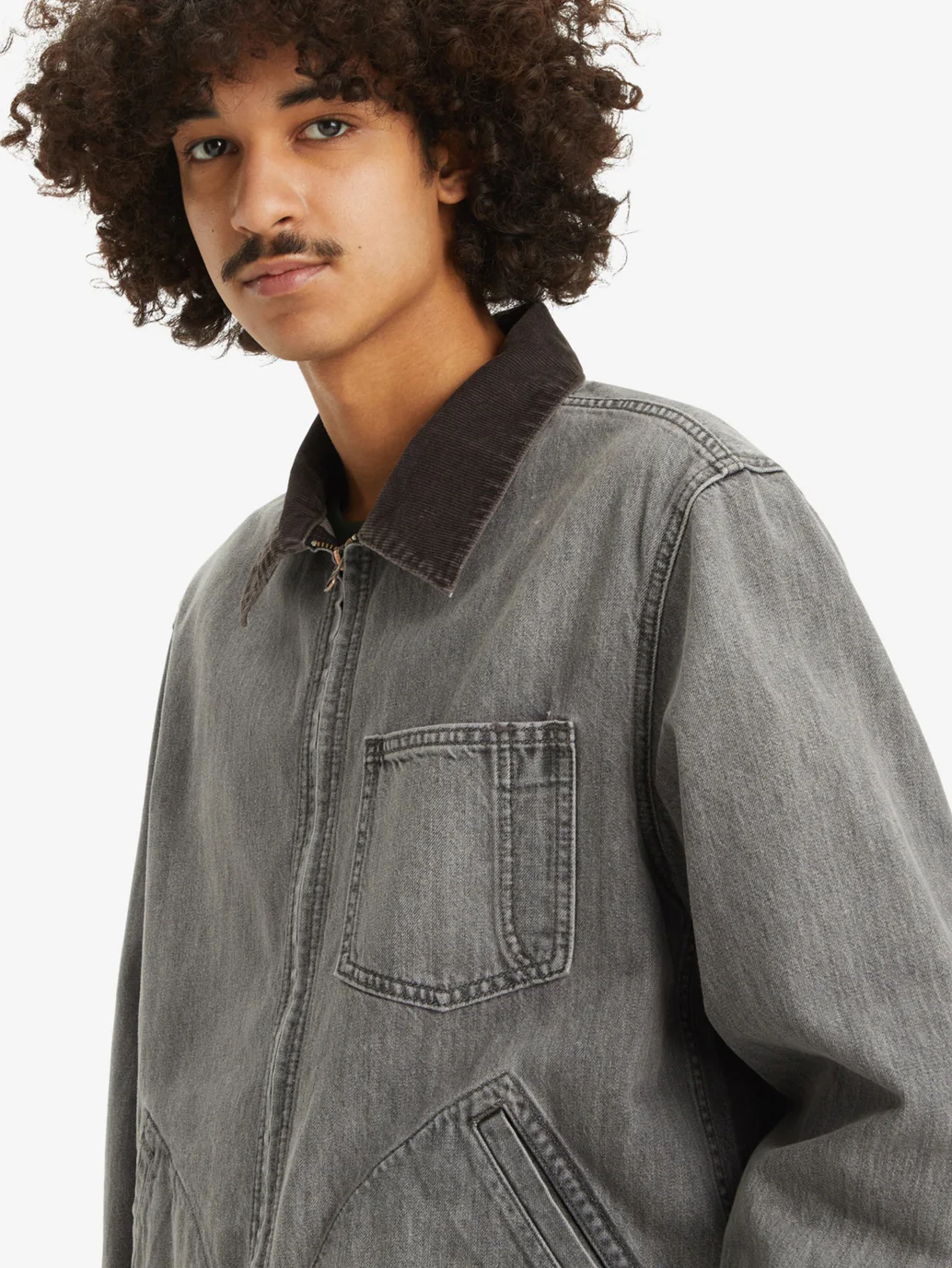 Men's Solid Charcoal-Grey Spread Collar Denim Jacket - Image 4