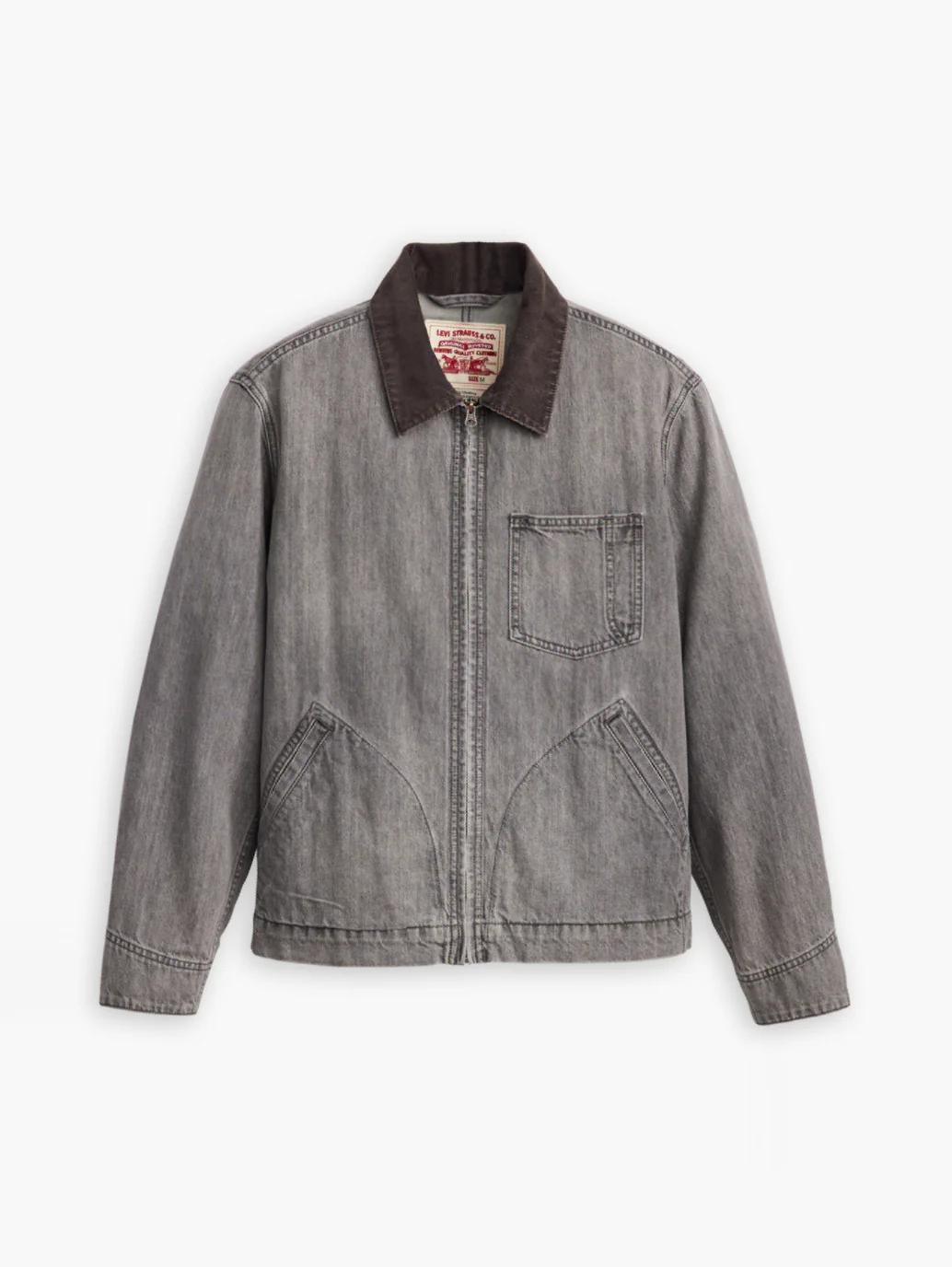Men's Solid Charcoal-Grey Spread Collar Denim Jacket - Image 5