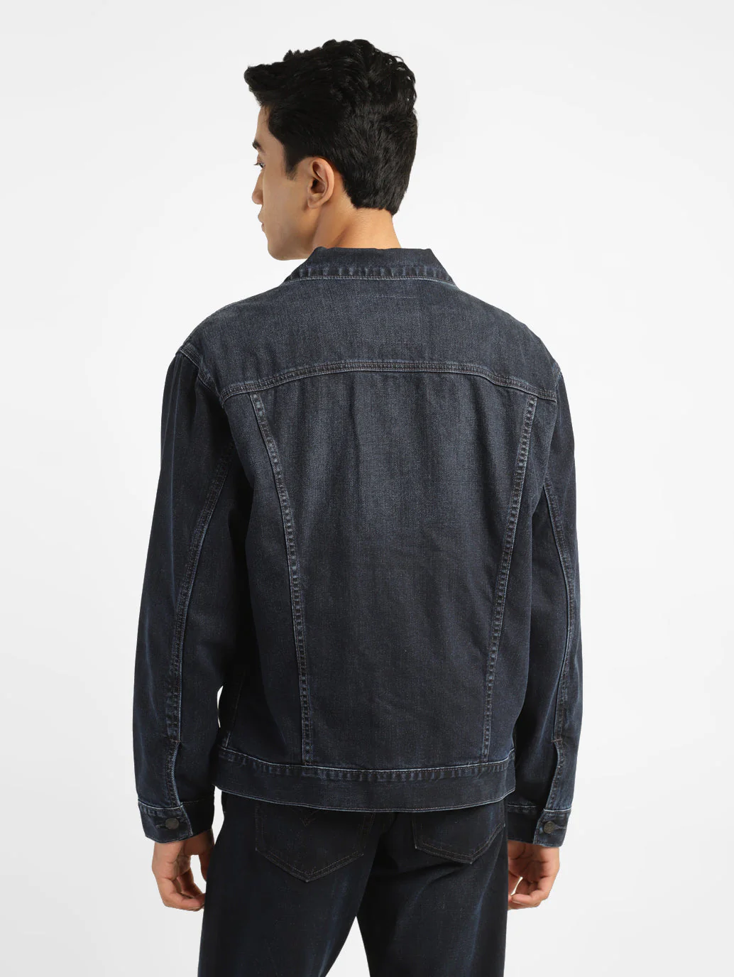 Men's Solid Spread Collar Denim Jacket - Image 3