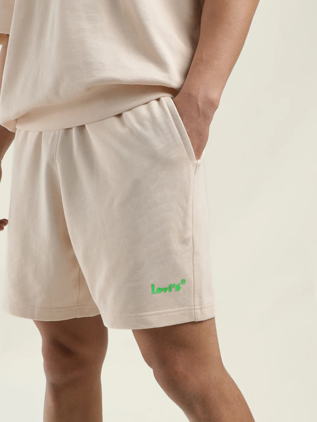 Men's Solid Cream Crew Neck Co-ord Set - Image 4