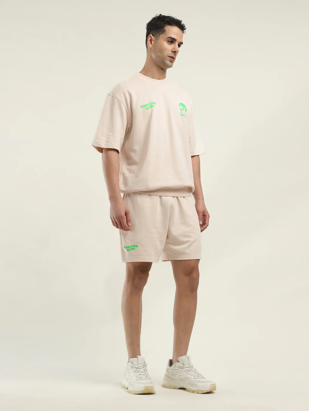 Men's Solid Cream Crew Neck Co-ord Set - Image 5