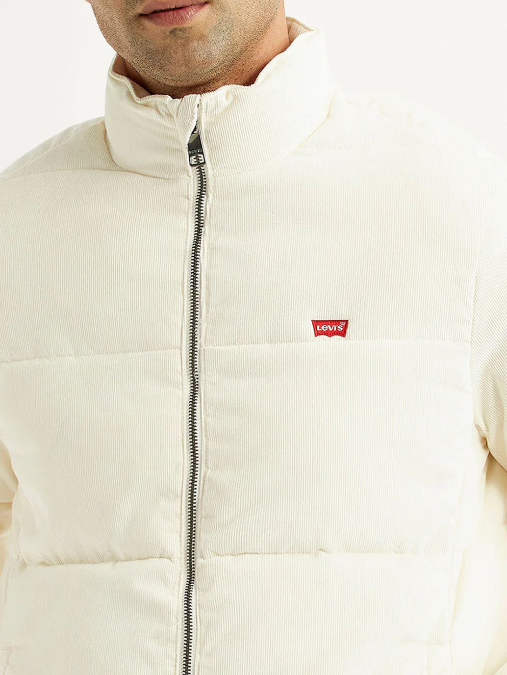 Men's Solid Cream Puffer Jacket - Image 4