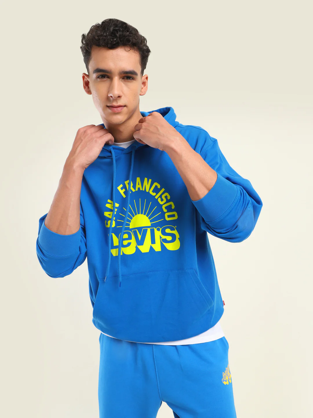 Men's Solid Dark Blue Hooded Sweatshirt