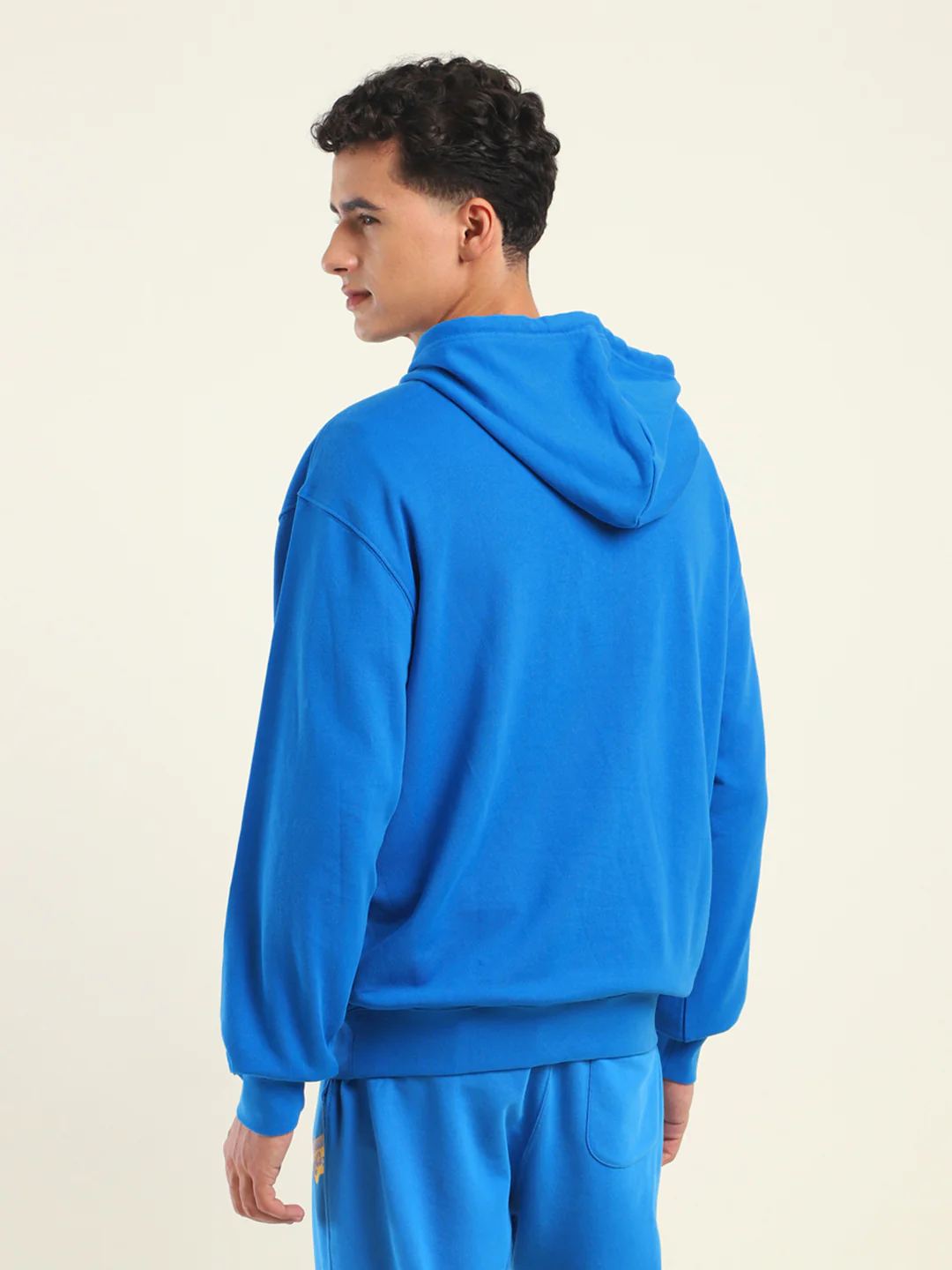 Men's Solid Dark Blue Hooded Sweatshirt - Image 3