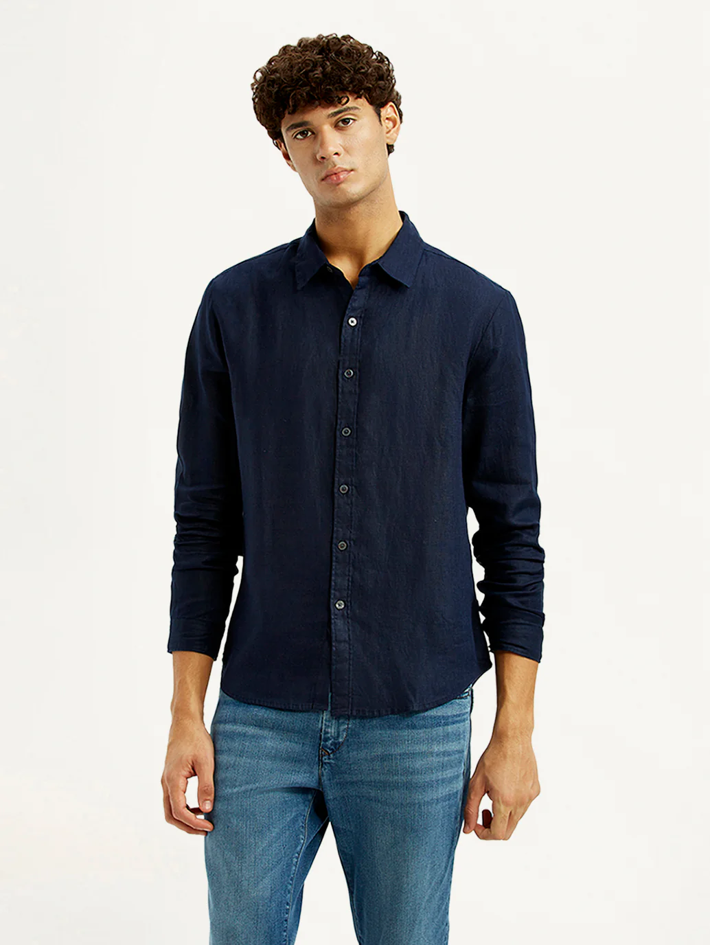 Men's Solid Dark Blue Slim Fit Shirt - Image 2