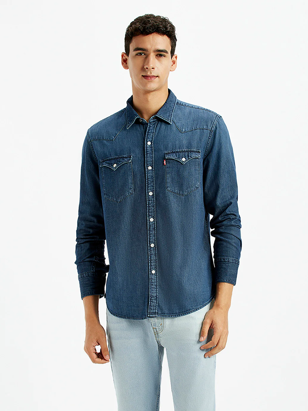 Men's Solid Dark Blue Slim Fit Denim Shirt - Image 2