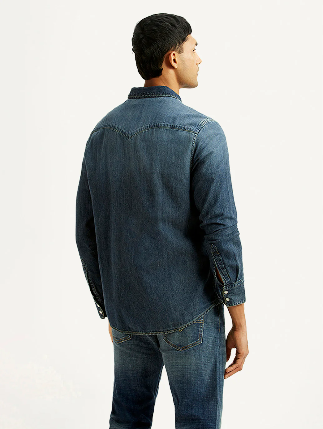 Men's Solid Indigo Slim Fit Denim Shirt - Image 2