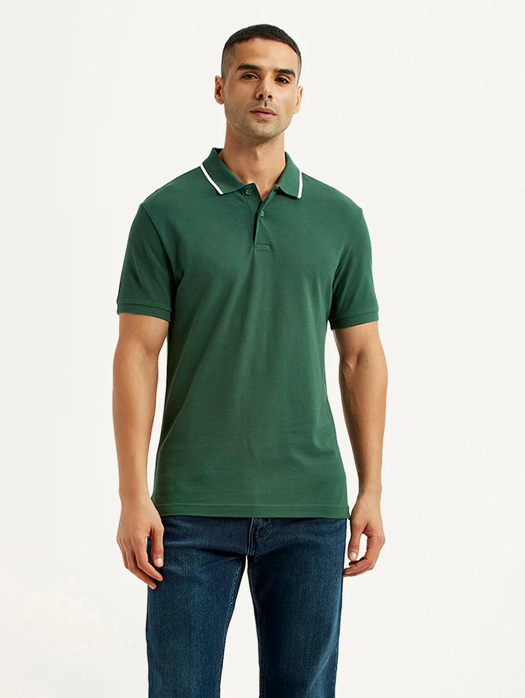 Men's Solid Dark Green Polo T-Shirt - Image 5