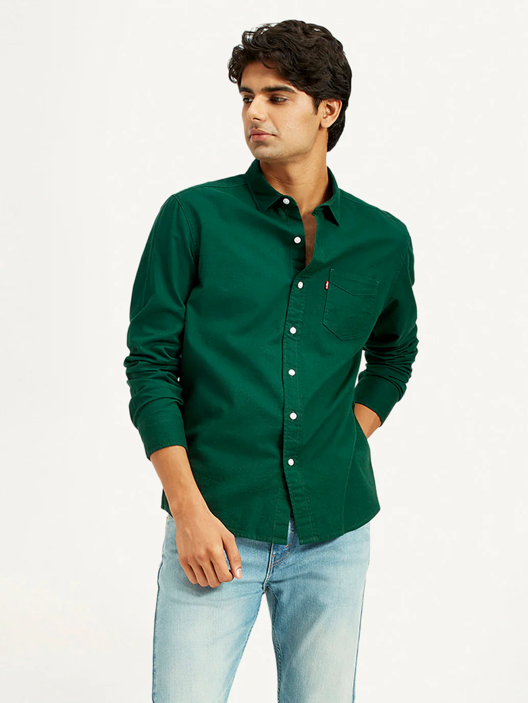 Men's Solid Dark Green Slim Fit Shirt - Image 5
