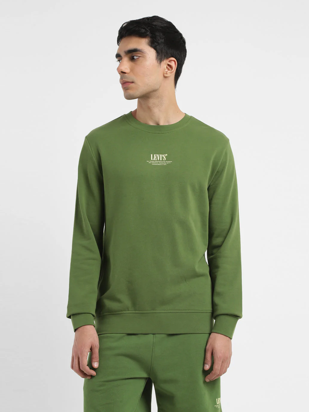 Men's Solid Green Crew Neck Sweatshirt - Image 2