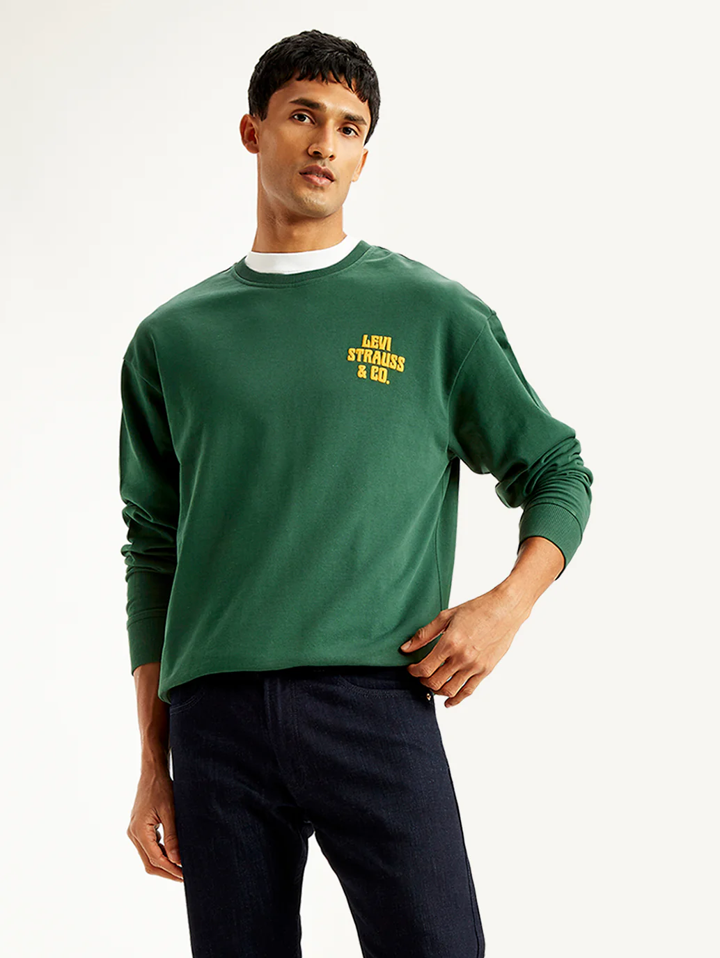 Men's Solid Green Crew Neck Sweatshirt