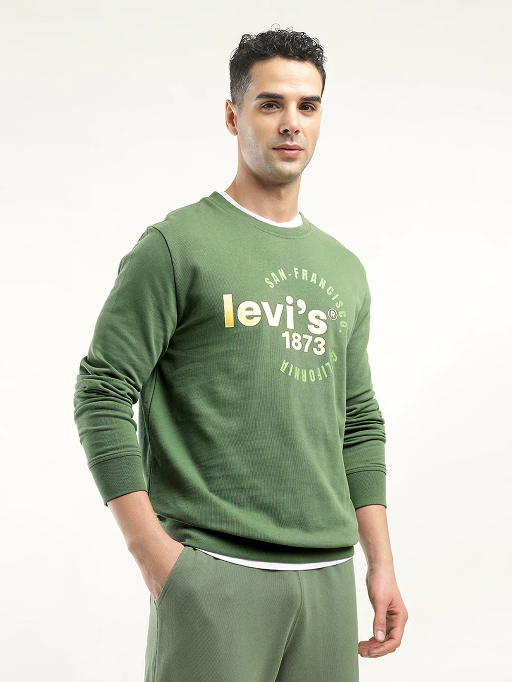 Men's Solid Green Crew Neck Sweatshirt