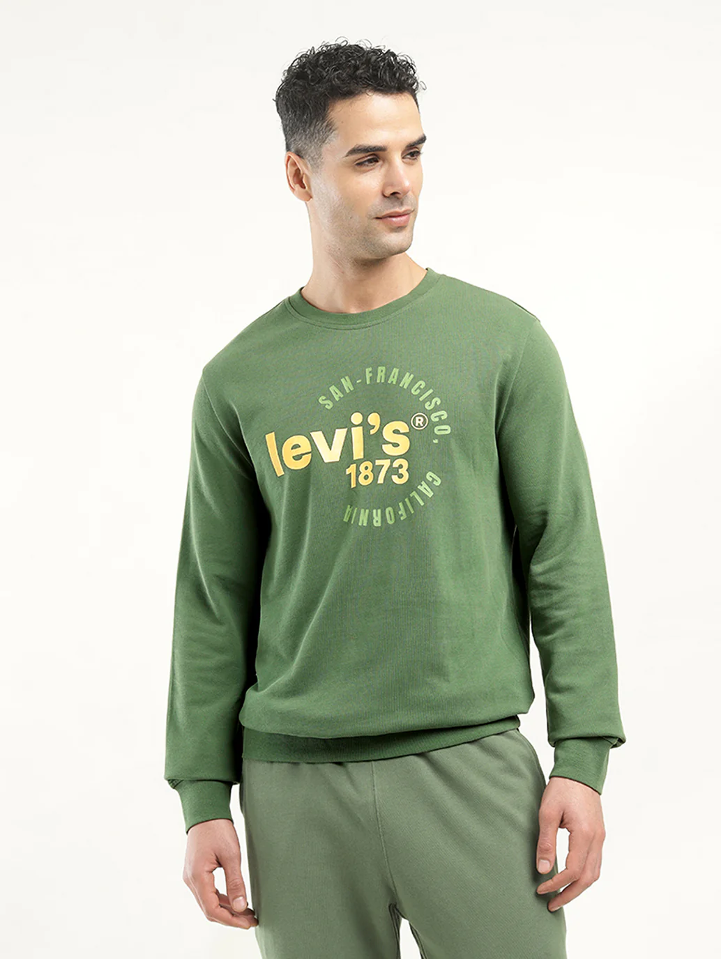 Men's Solid Green Crew Neck Sweatshirt - Image 2
