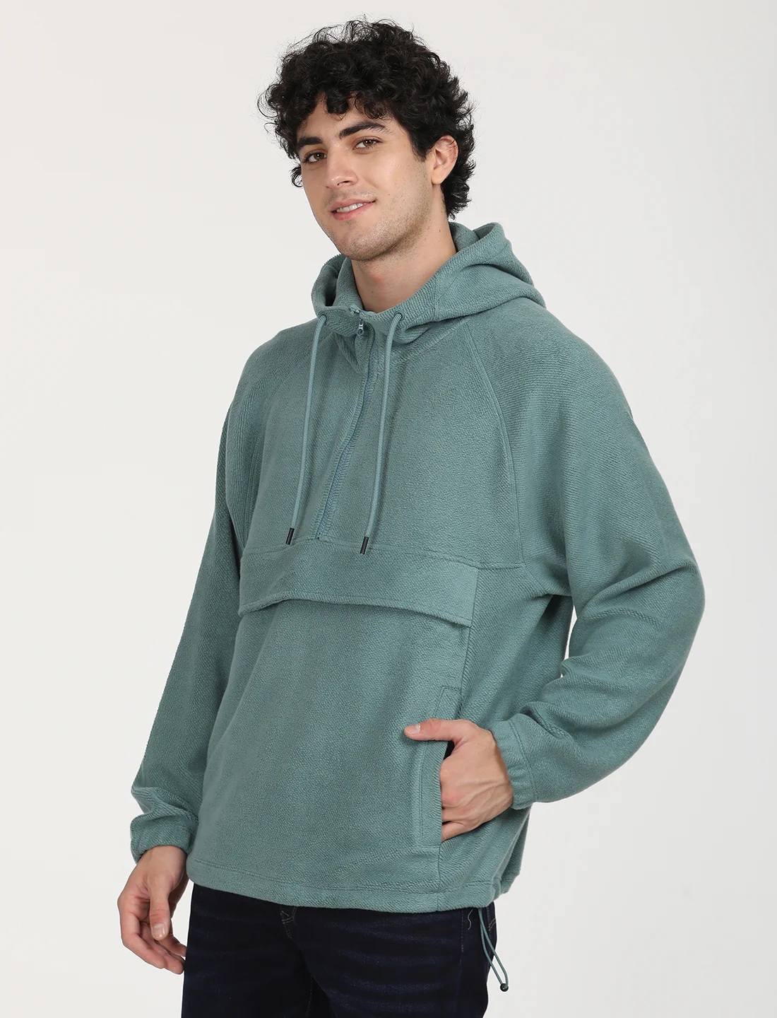 Men's Solid Green Hooded Sweatshirt - Image 2