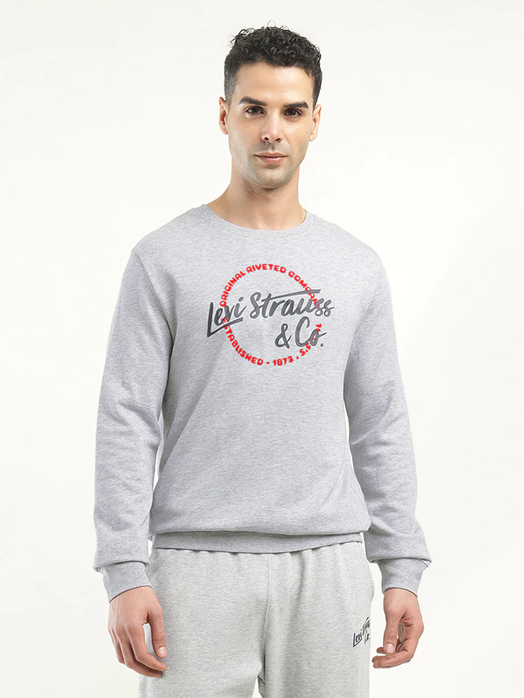 Men's Solid Grey Crew Neck Sweatshirt - Image 2