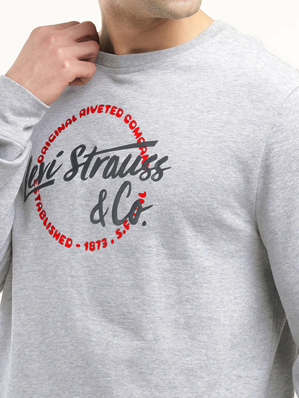 Men's Solid Grey Crew Neck Sweatshirt - Image 4