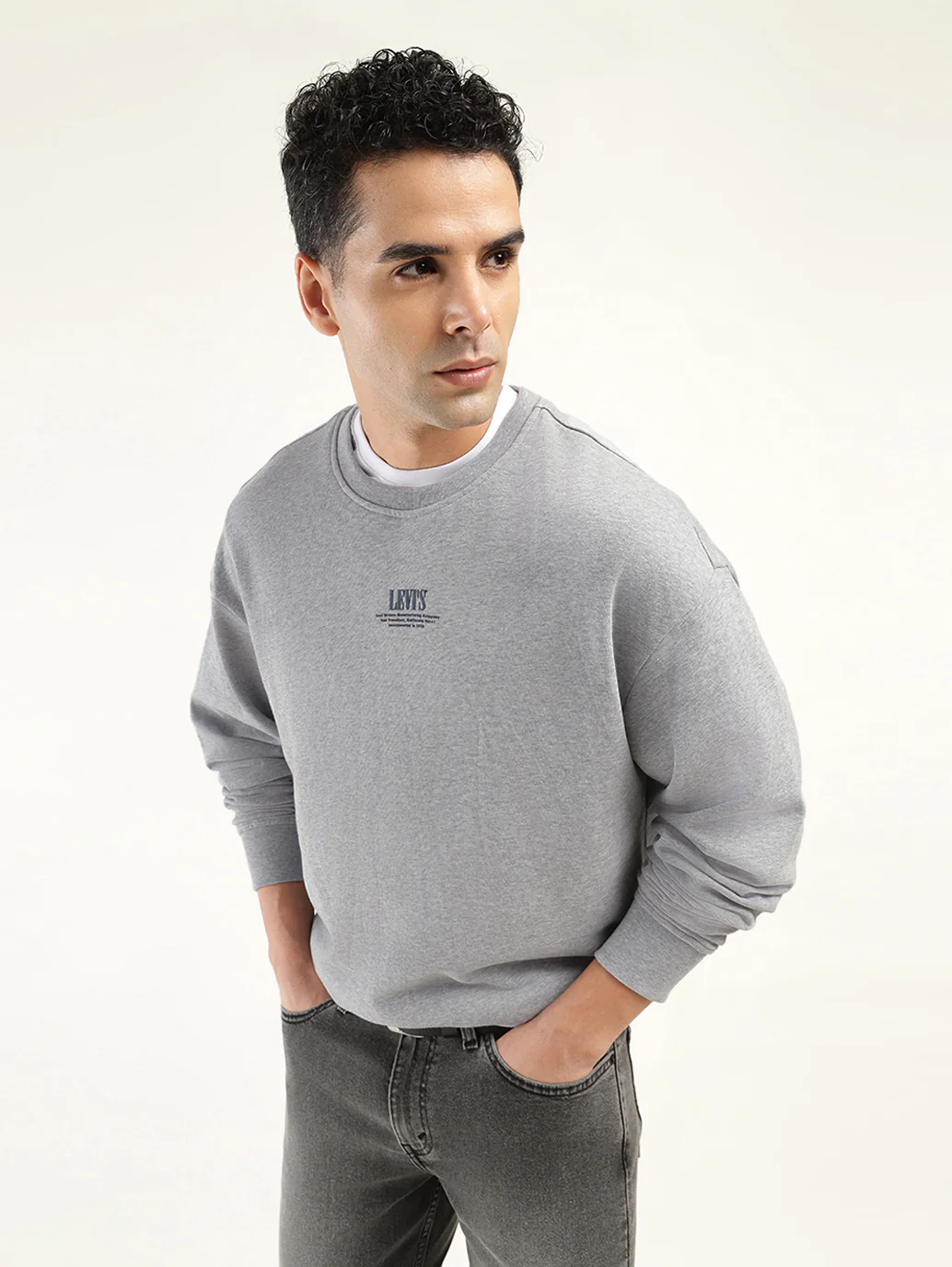 Men's Solid Grey Crew Neck Sweatshirt
