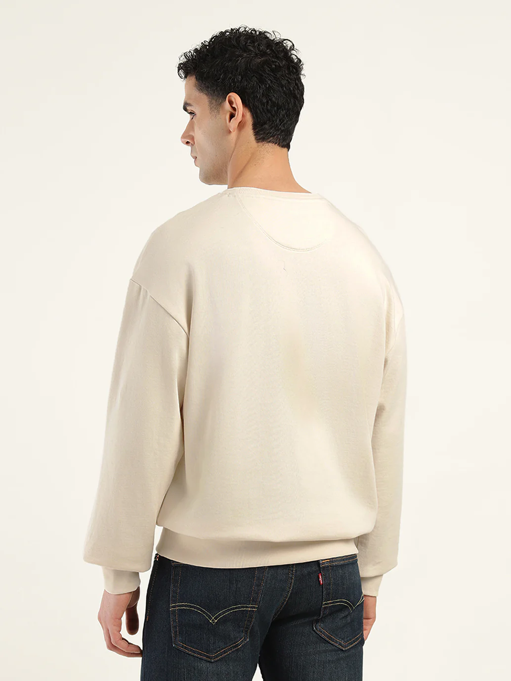 Men's Brand Logo Cream Crew Neck Sweatshirt - Image 3