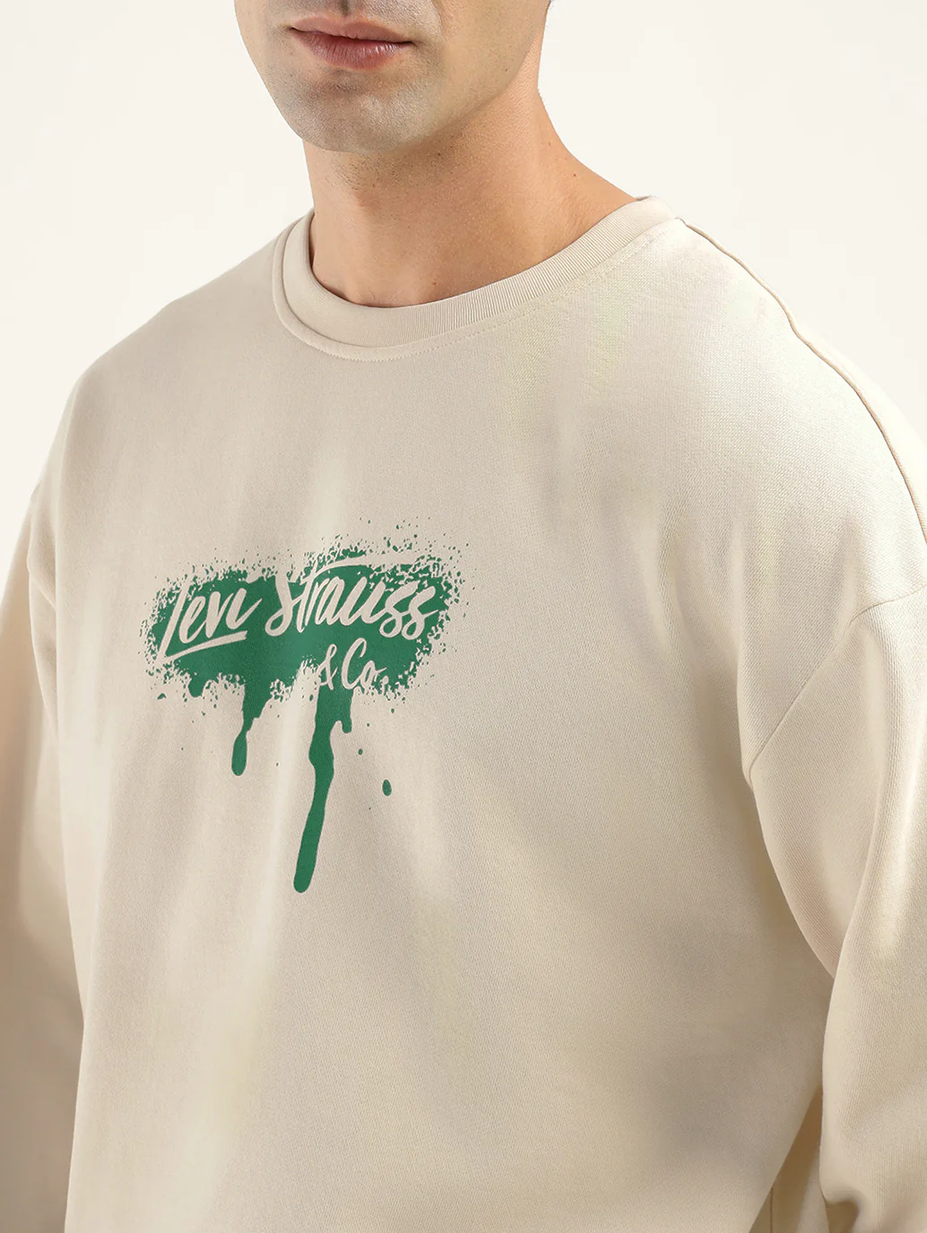 Men's Brand Logo Cream Crew Neck Sweatshirt - Image 4