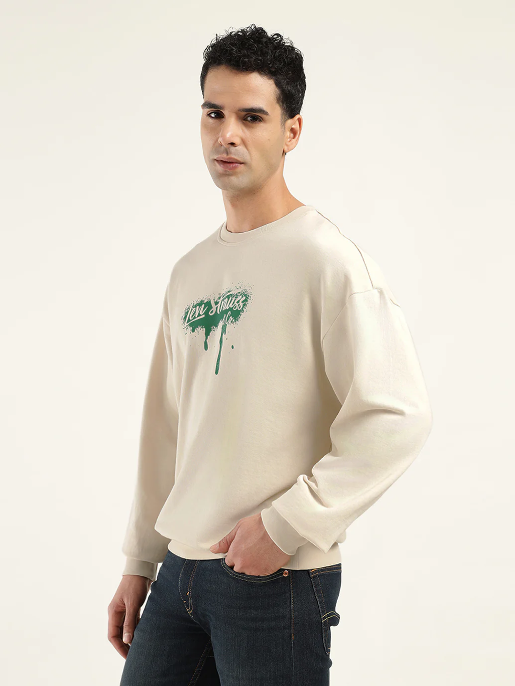 Men's Brand Logo Cream Crew Neck Sweatshirt - Image 5
