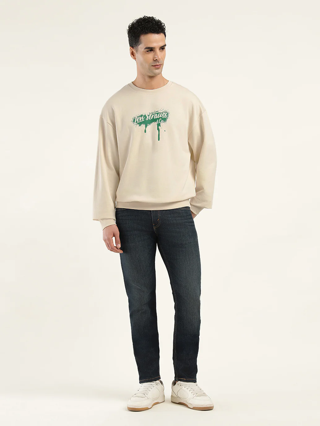 Men's Brand Logo Cream Crew Neck Sweatshirt - Image 6