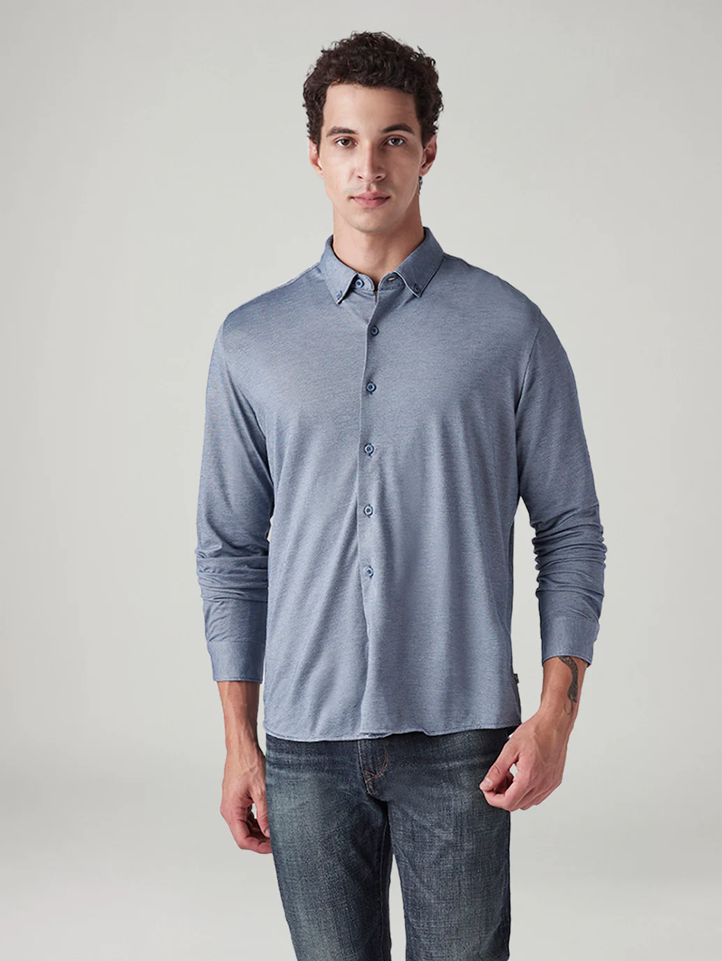 Men's Solid Blue Slim Fit Textured Shirt
