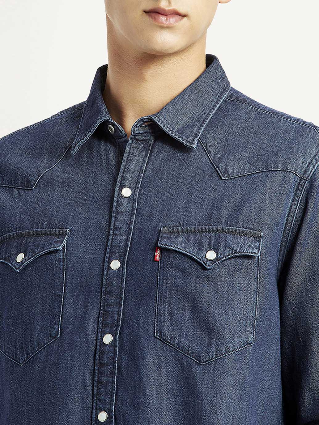 Men's Solid Indigo Slim Fit Shirt - Image 3