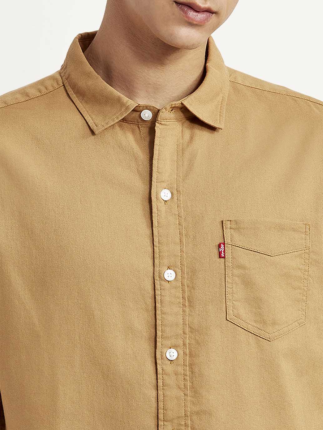 Men's Solid Yellow Slim Fit Oxford Shirt - Image 3