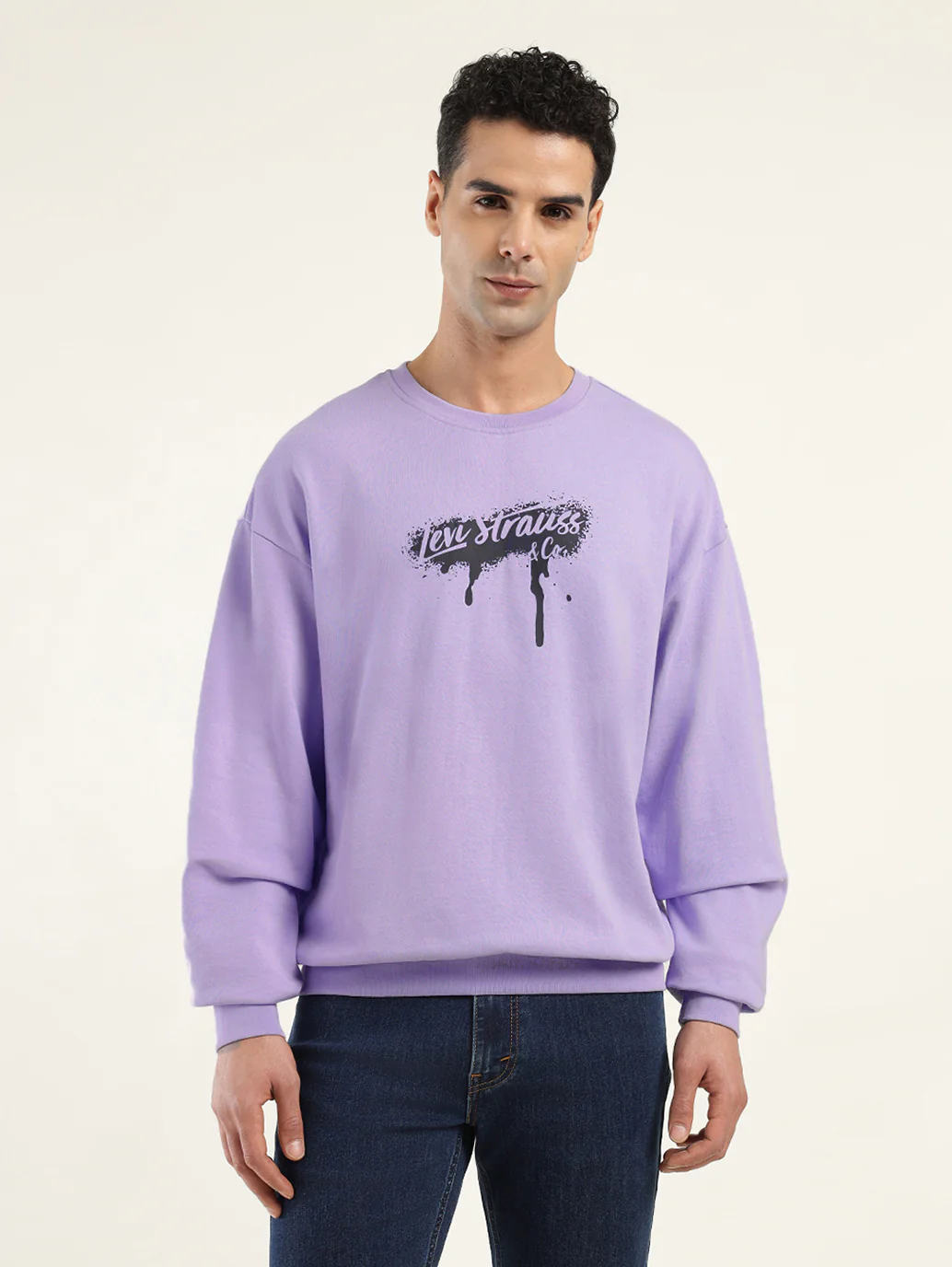 Men's Solid Lavender Crew Neck Sweatshirt - Image 2