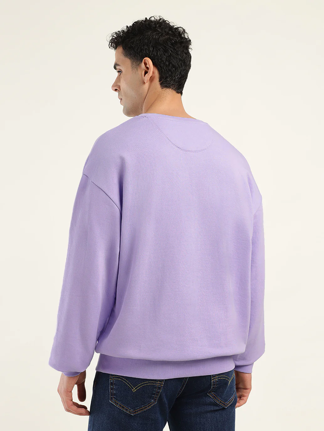 Men's Solid Lavender Crew Neck Sweatshirt - Image 3