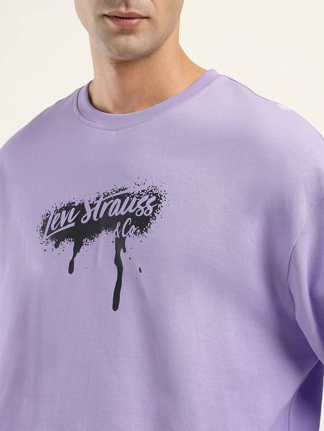 Men's Solid Lavender Crew Neck Sweatshirt - Image 4