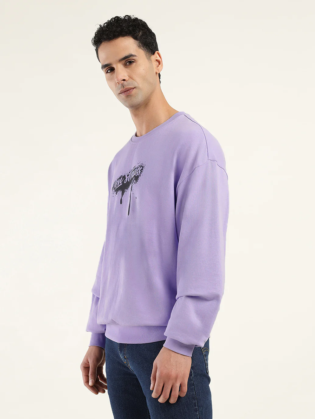 Men's Solid Lavender Crew Neck Sweatshirt - Image 5