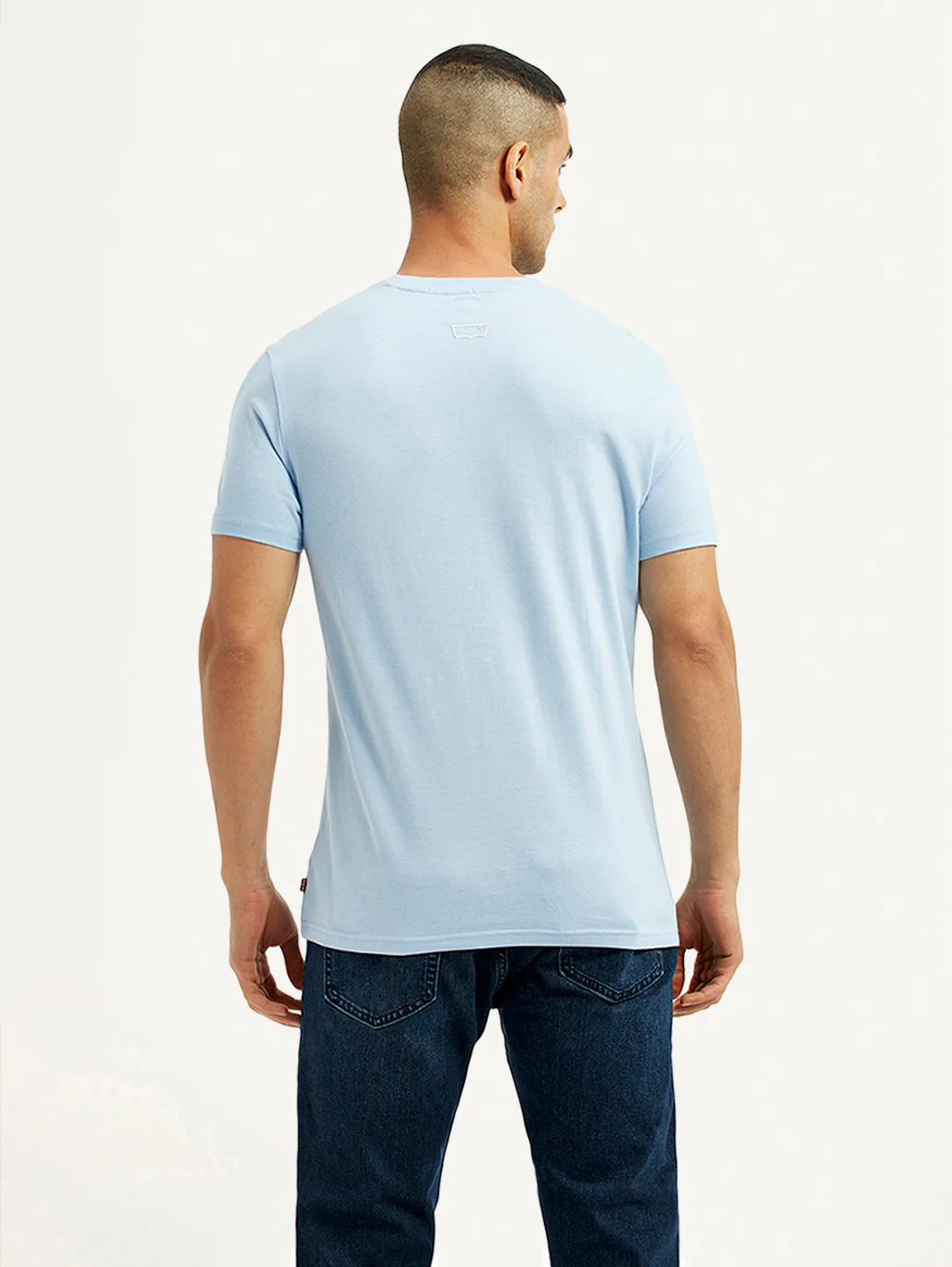 Men's Solid Light Blue Crew Neck T-Shirt - Image 2