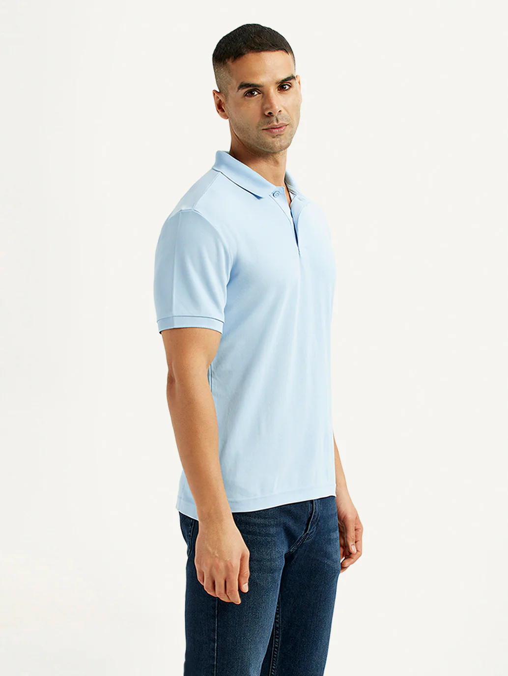 Men's Solid Light Blue Polo T-Shirt - Image 3