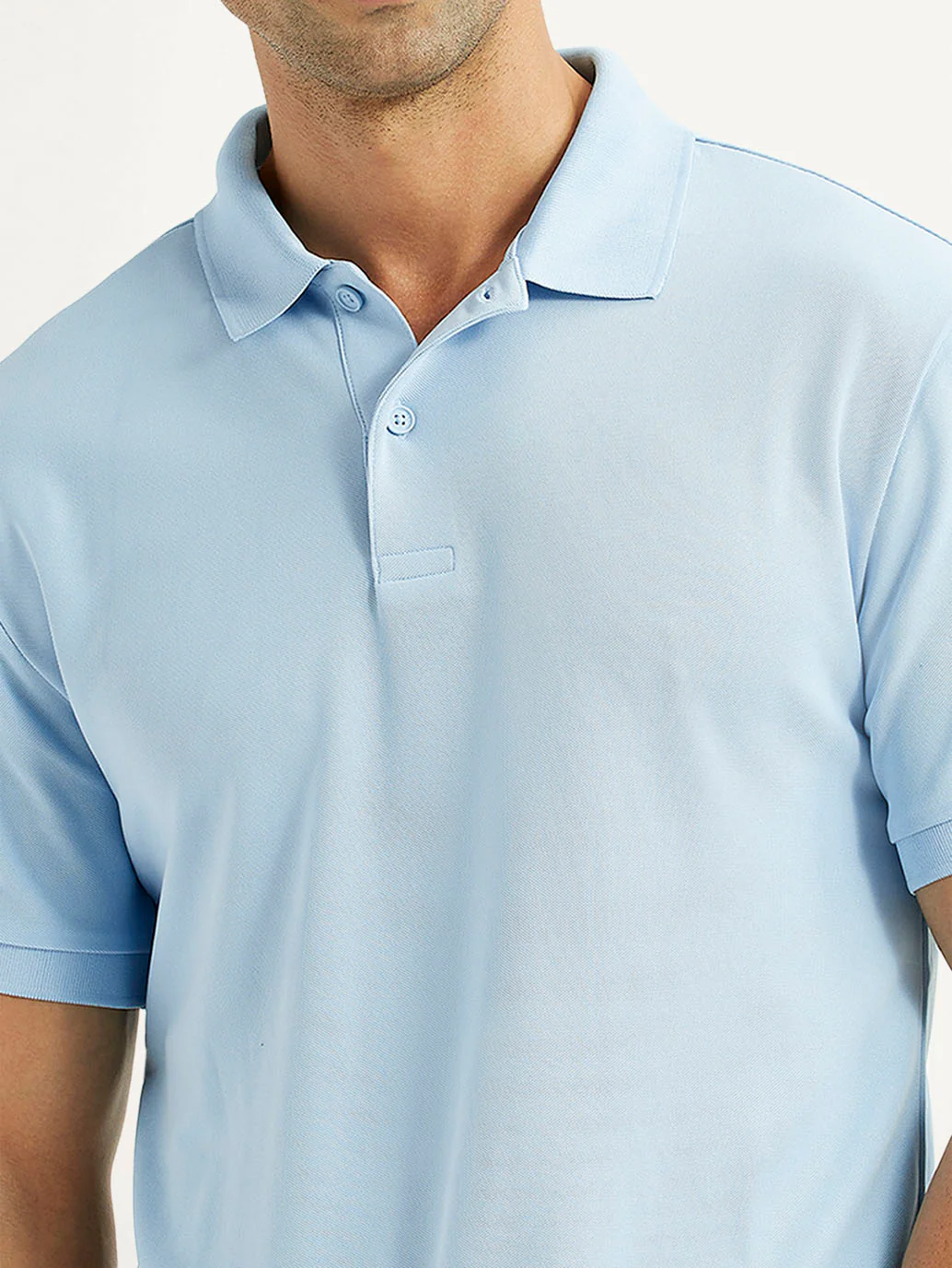 Men's Solid Light Blue Polo T-Shirt - Image 4