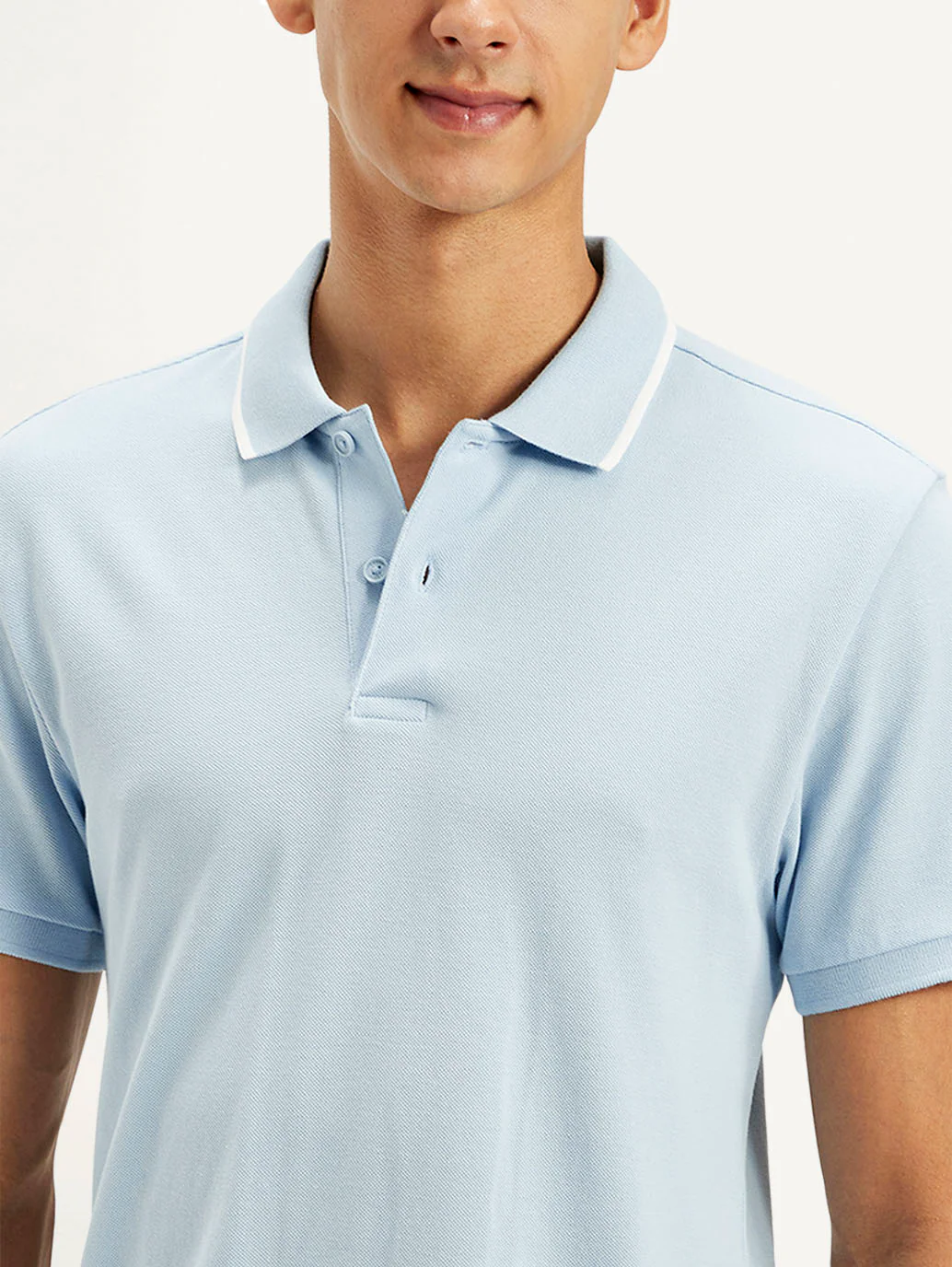 Men's Solid Light Blue Slim Fit Polo T-Shirt - Image 2