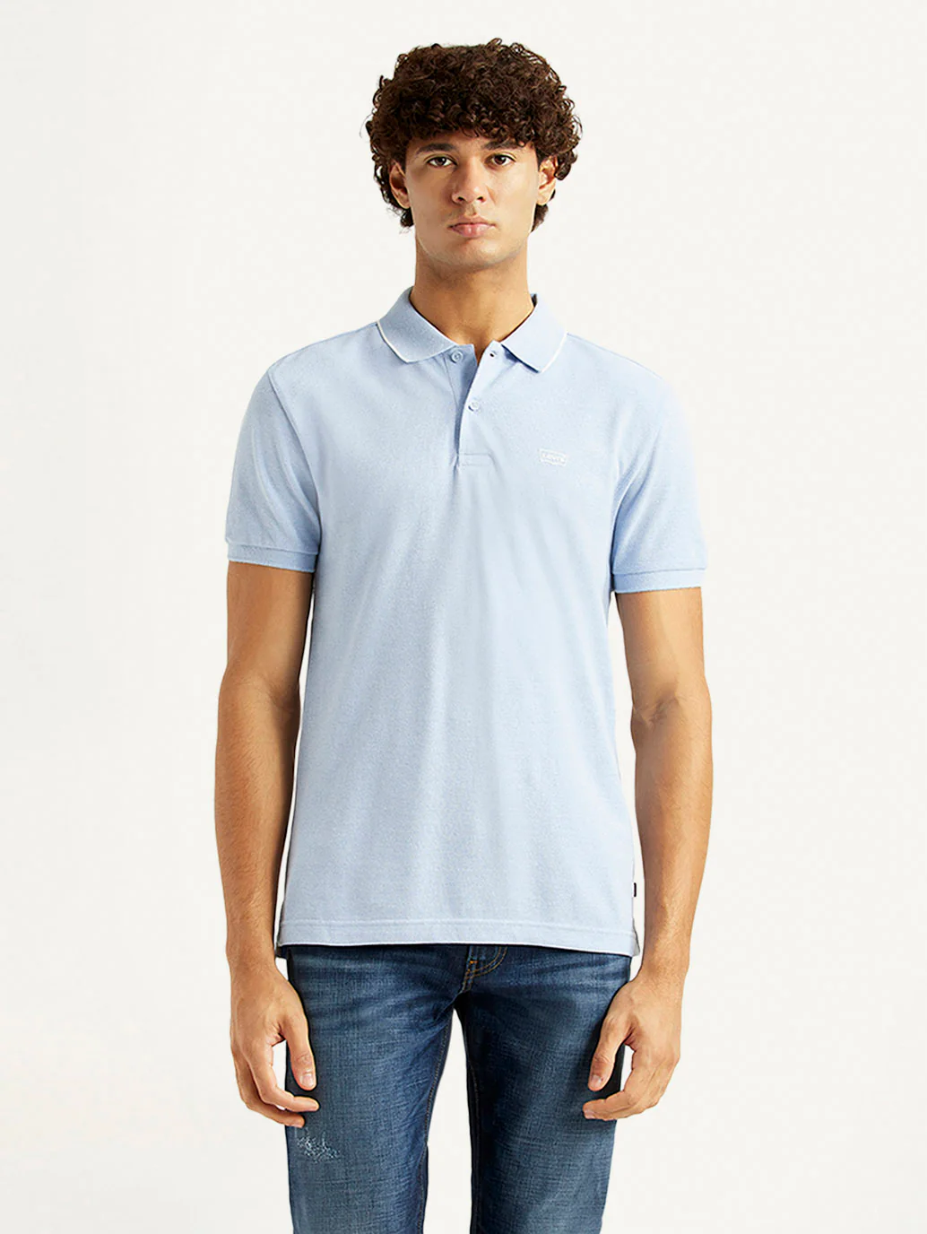 Men's Solid Light Blue Slim Fit Polo T-shirt - Image 2