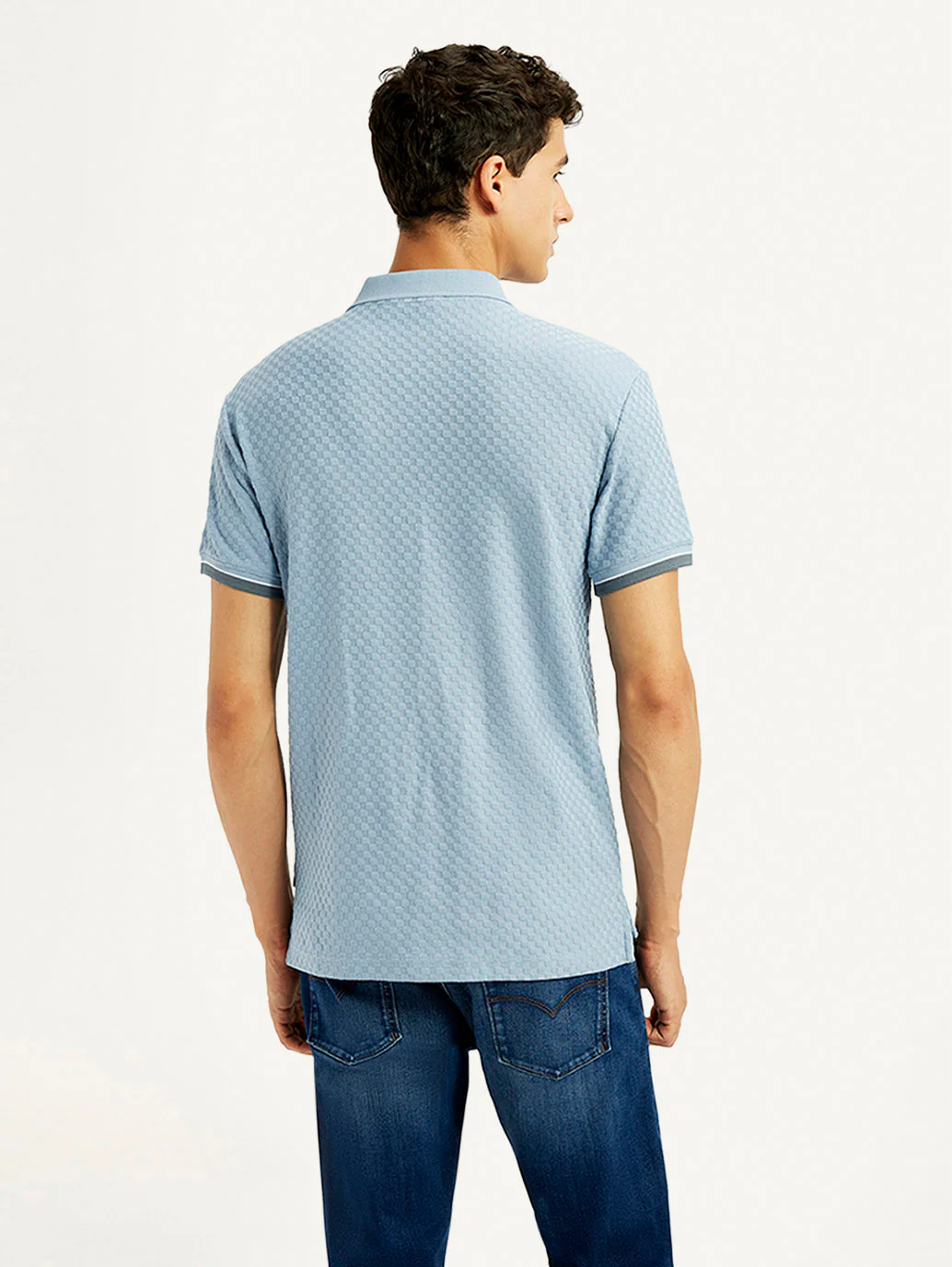 Men's Solid Light Blue Slim Fit Polo T-shirt - Image 3