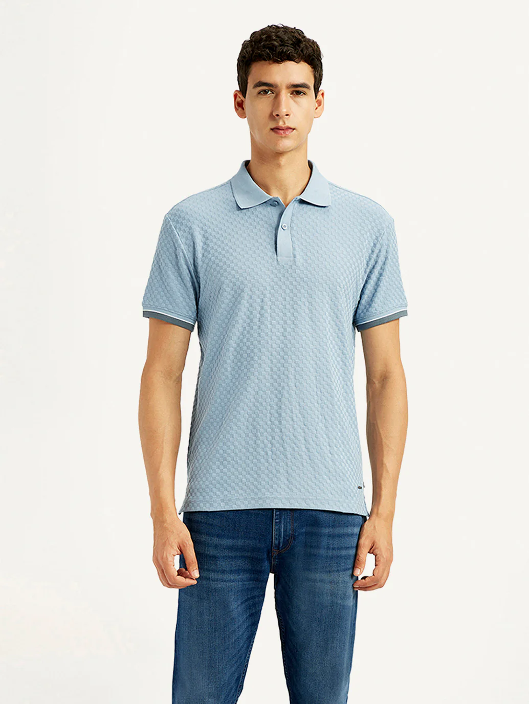 Men's Solid Light Blue Slim Fit Polo T-shirt - Image 6