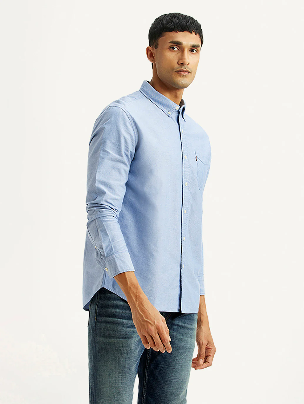 Men's Solid Light Blue Slim Fit Oxford Shirt - Image 4