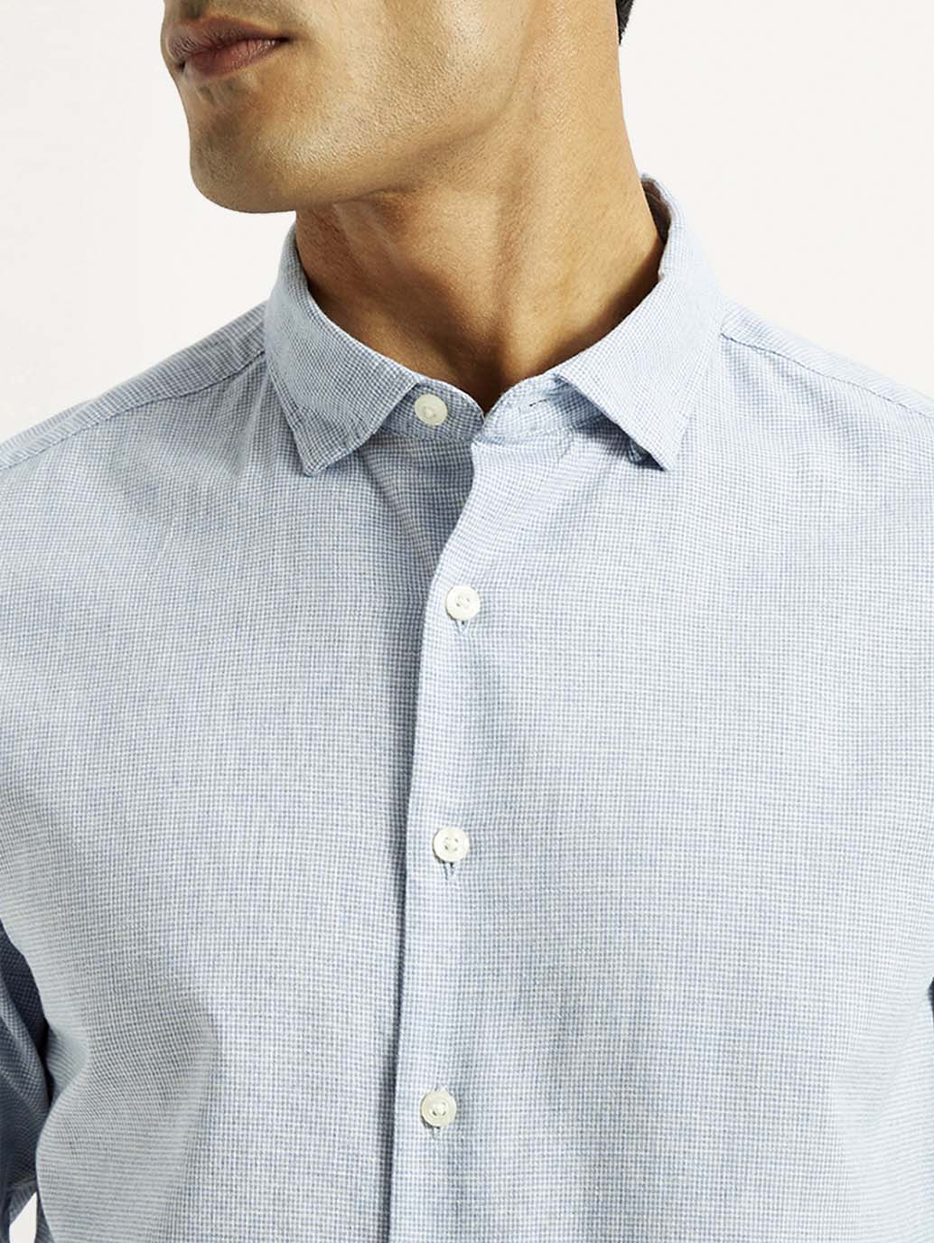 Men's Redloop Checkered Light Blue Slim Fit Shirt - Image 5