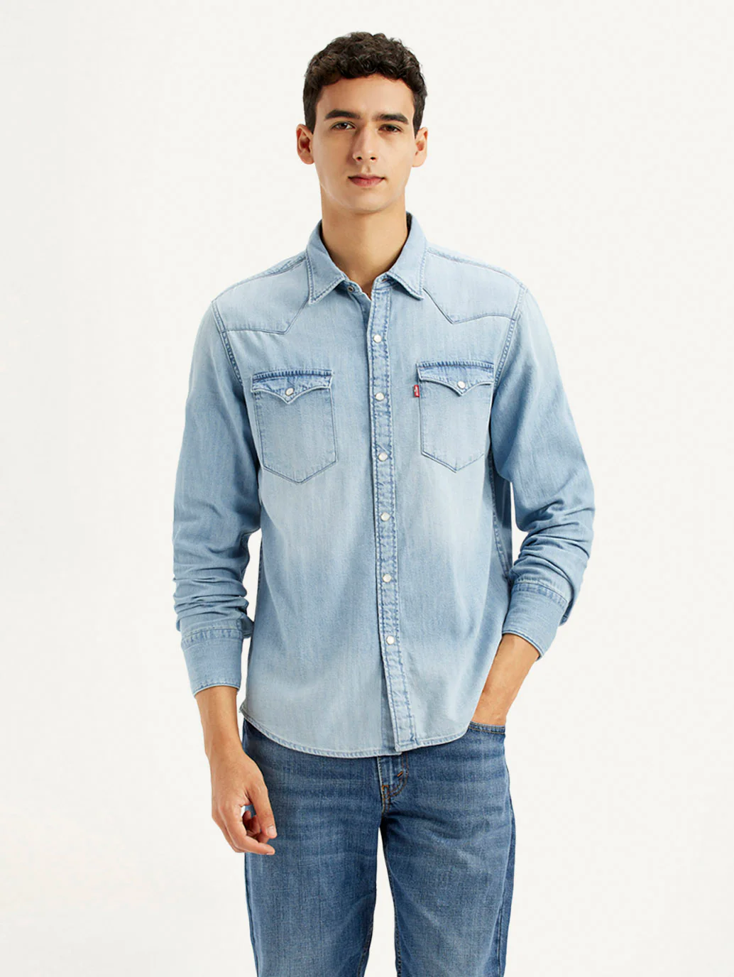 Men's Solid Light Blue Slim Fit Denim Shirt - Image 2