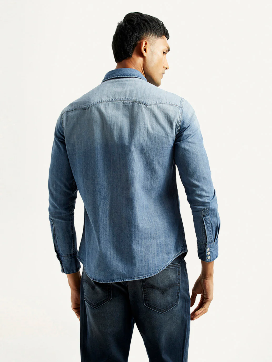 Men's Solid Light Blue Slim Fit Denim Shirt - Image 3